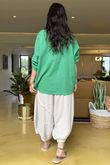 Linen Blend Quirky Top Emerald